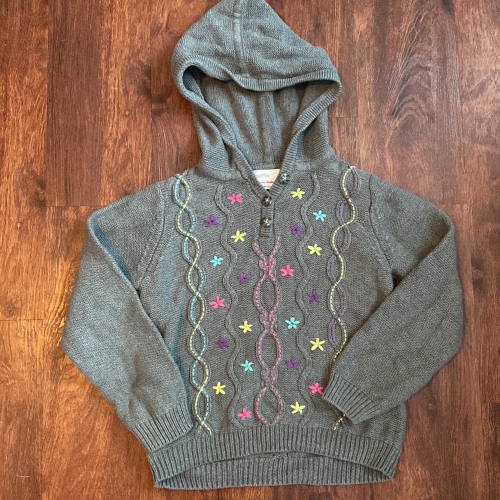 Hanna Andersson Gray Cable Knit Hooded Sweater Size 120 6-7